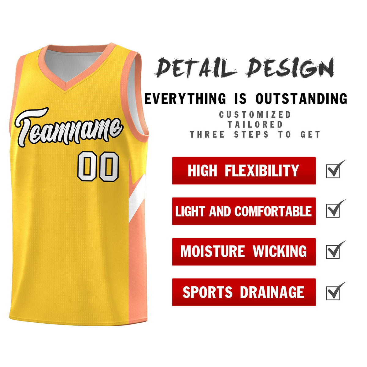 Custom Gold Orange Side Design Sets Sports Uniform Basketball Jersey
