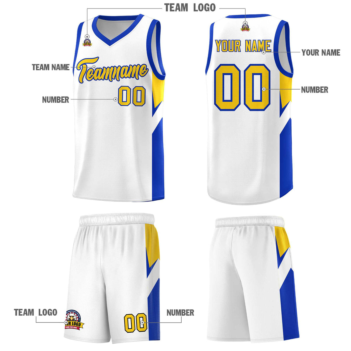 Custom White Royal Side Design Sets Sports Uniform Basketball Jersey