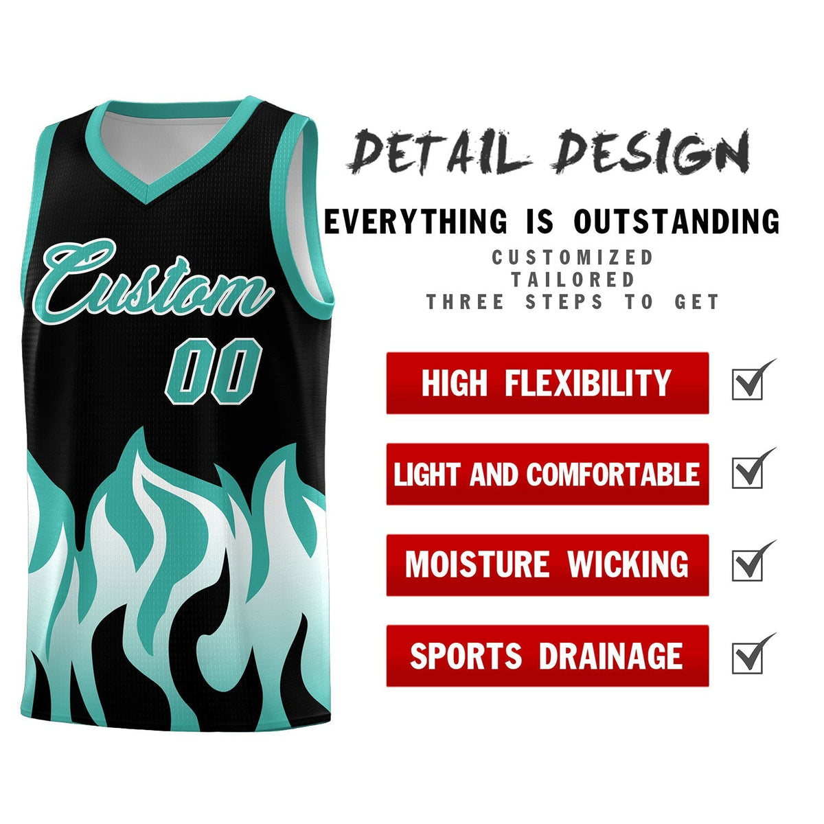 Custom Black Bright Green Hem Flame Pattern Fashion Sports Uniform Basketball Kits