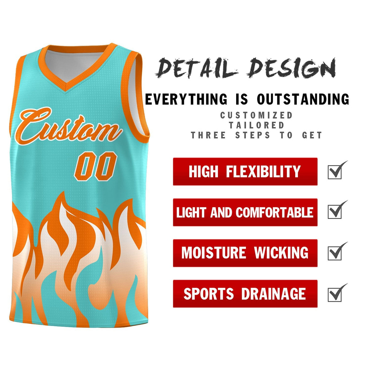 Custom Bright Green Orange Hem Flame Pattern Fashion Sports Uniform Basketball Kits
