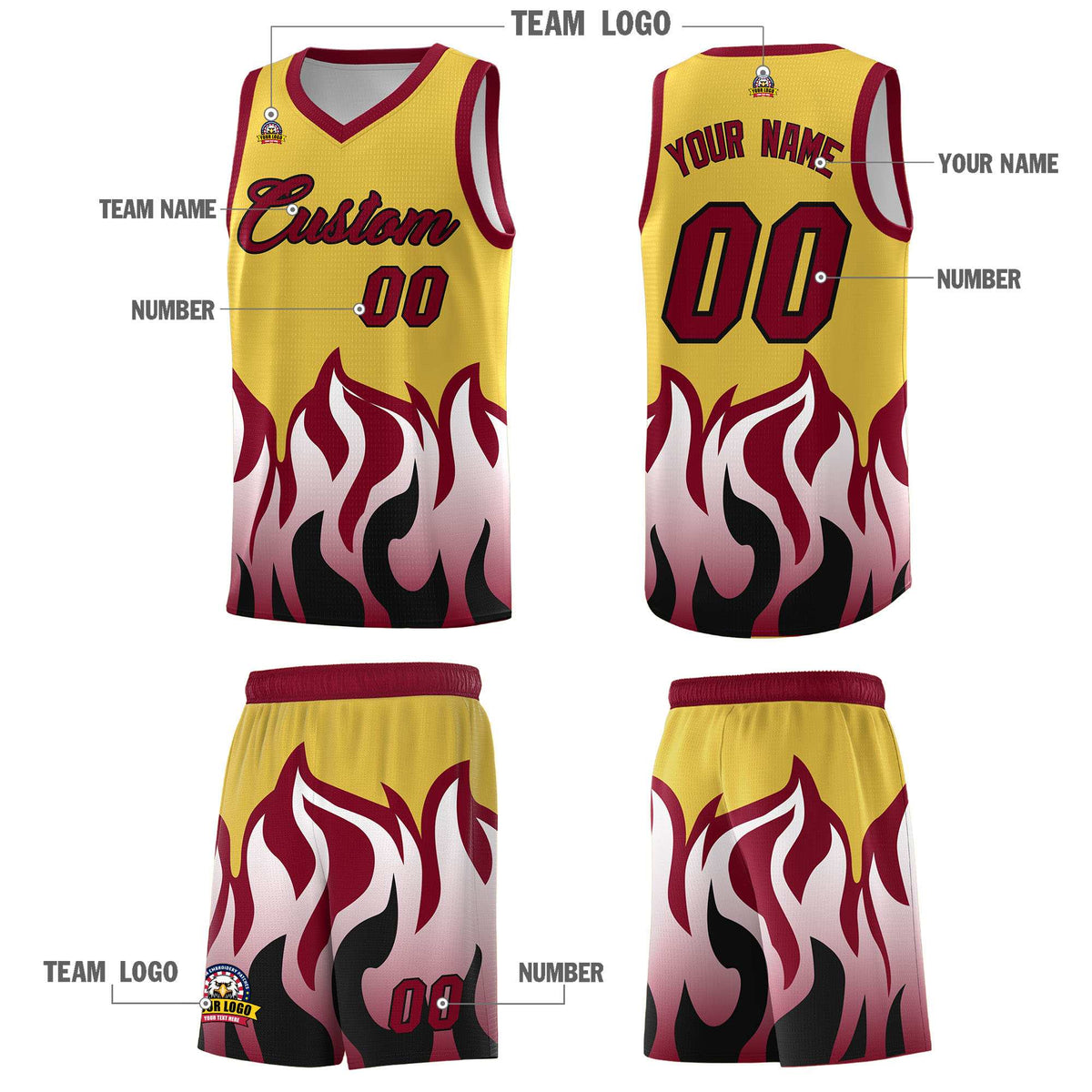 Custom Purple Crimson Hem Flame Pattern Fashion Sports Uniform Basketball Kits