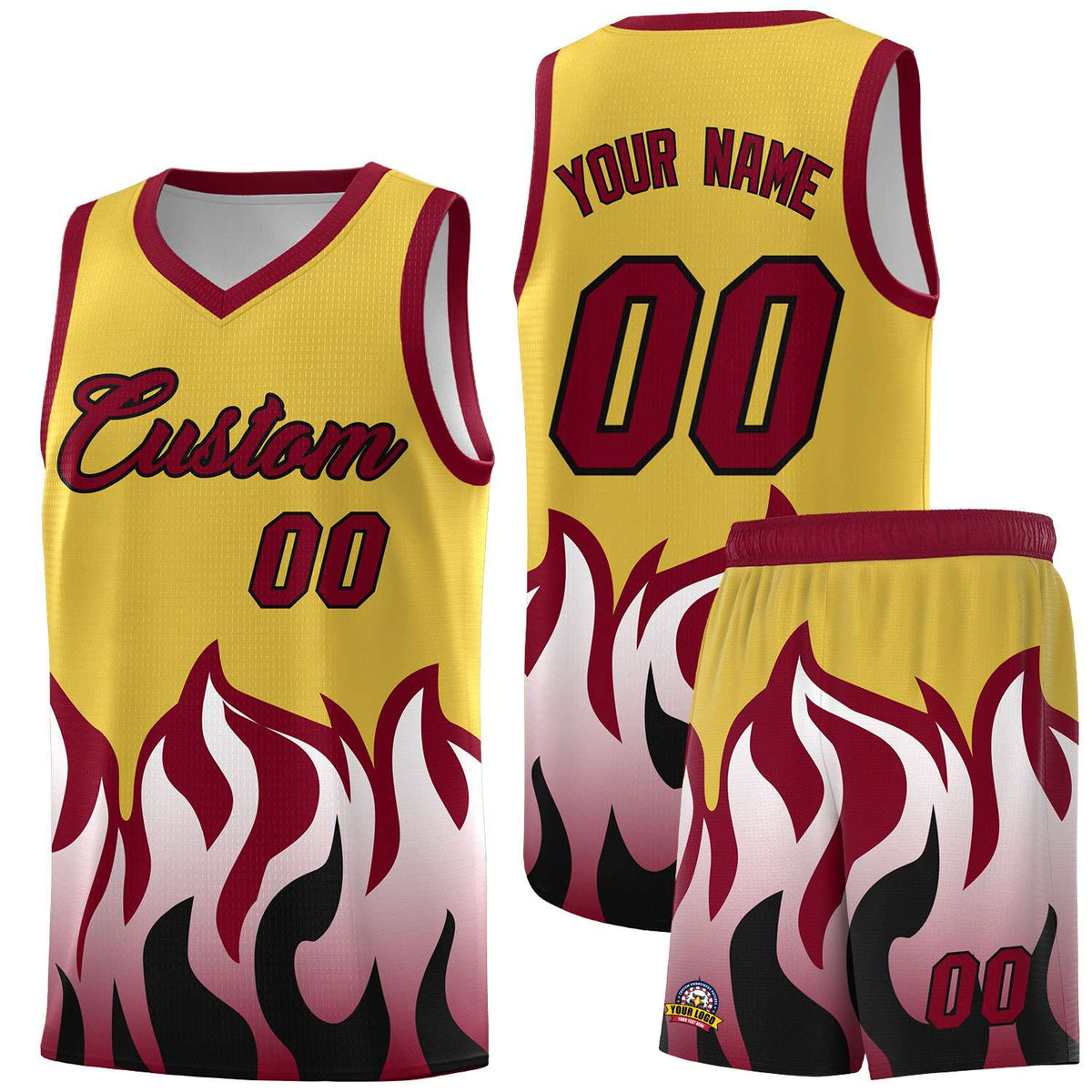 Custom Purple Crimson Hem Flame Pattern Fashion Sports Uniform Basketball Kits