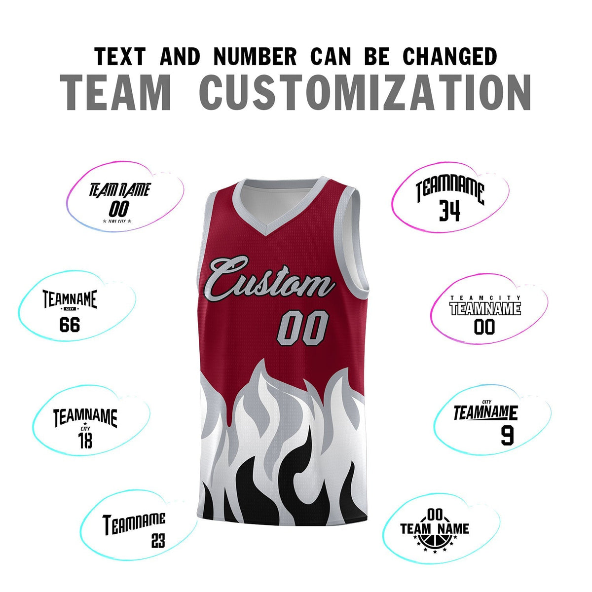 Custom Crimson Gray Hem Flame Pattern Fashion Sports Uniform Basketball Kits