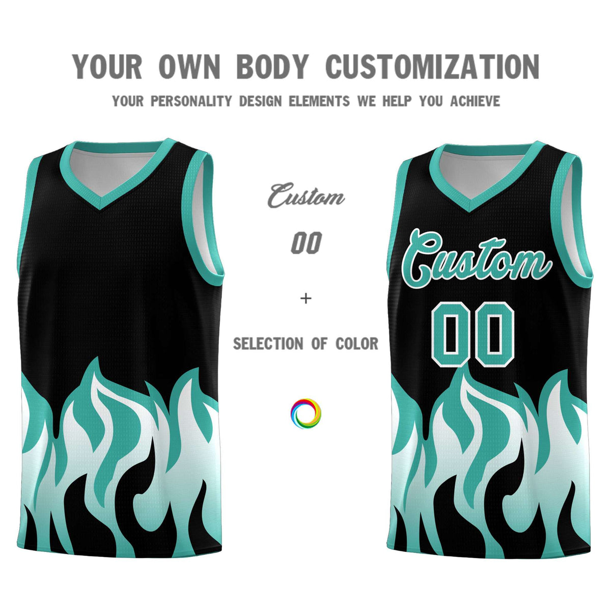 Custom Black Bright Green Hem Flame Pattern Fashion Sports Uniform Basketball Kits