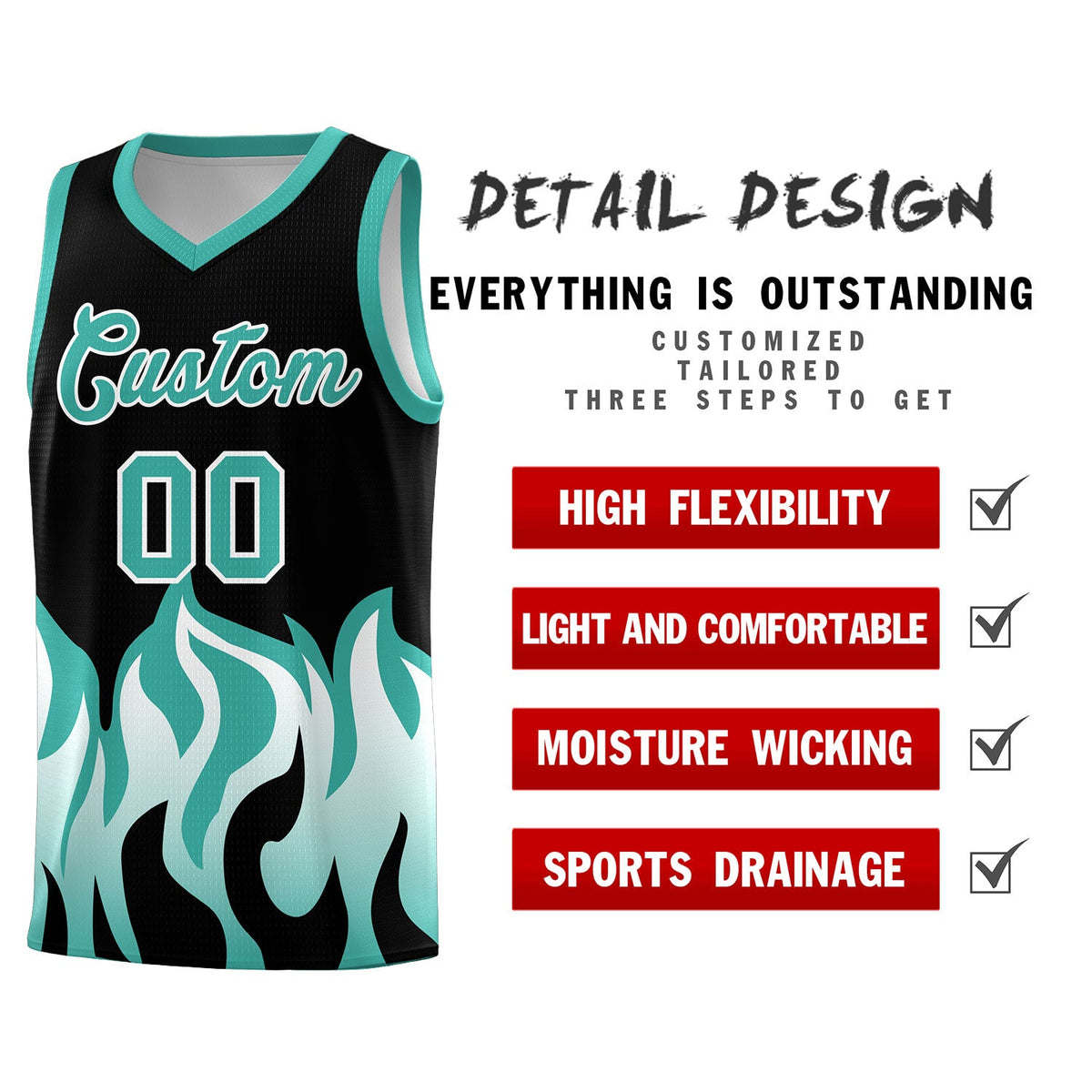 Custom Black Bright Green Hem Flame Pattern Fashion Sports Uniform Basketball Kits