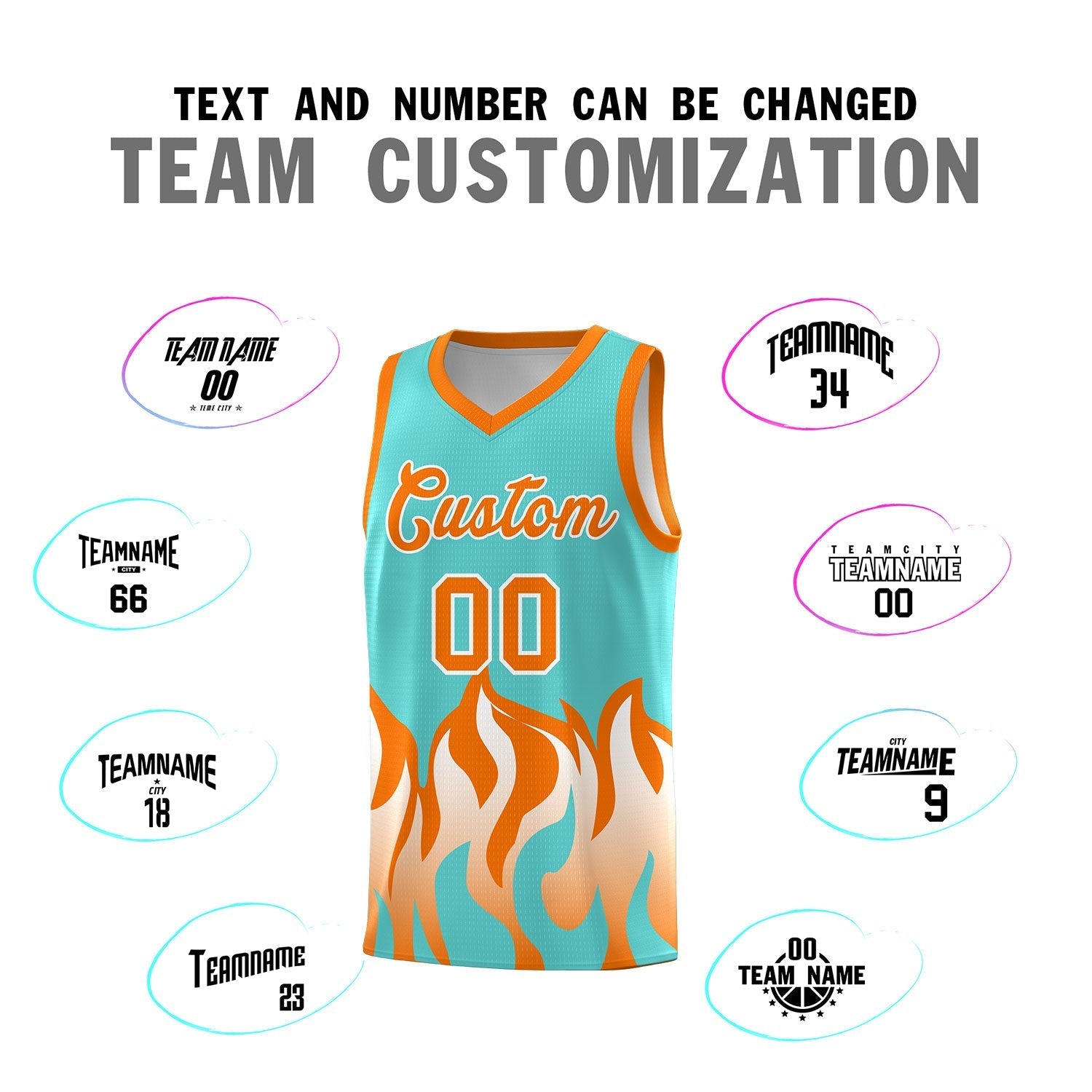 Custom Bright Green Orange Hem Flame Pattern Fashion Sports Uniform Basketball Kits