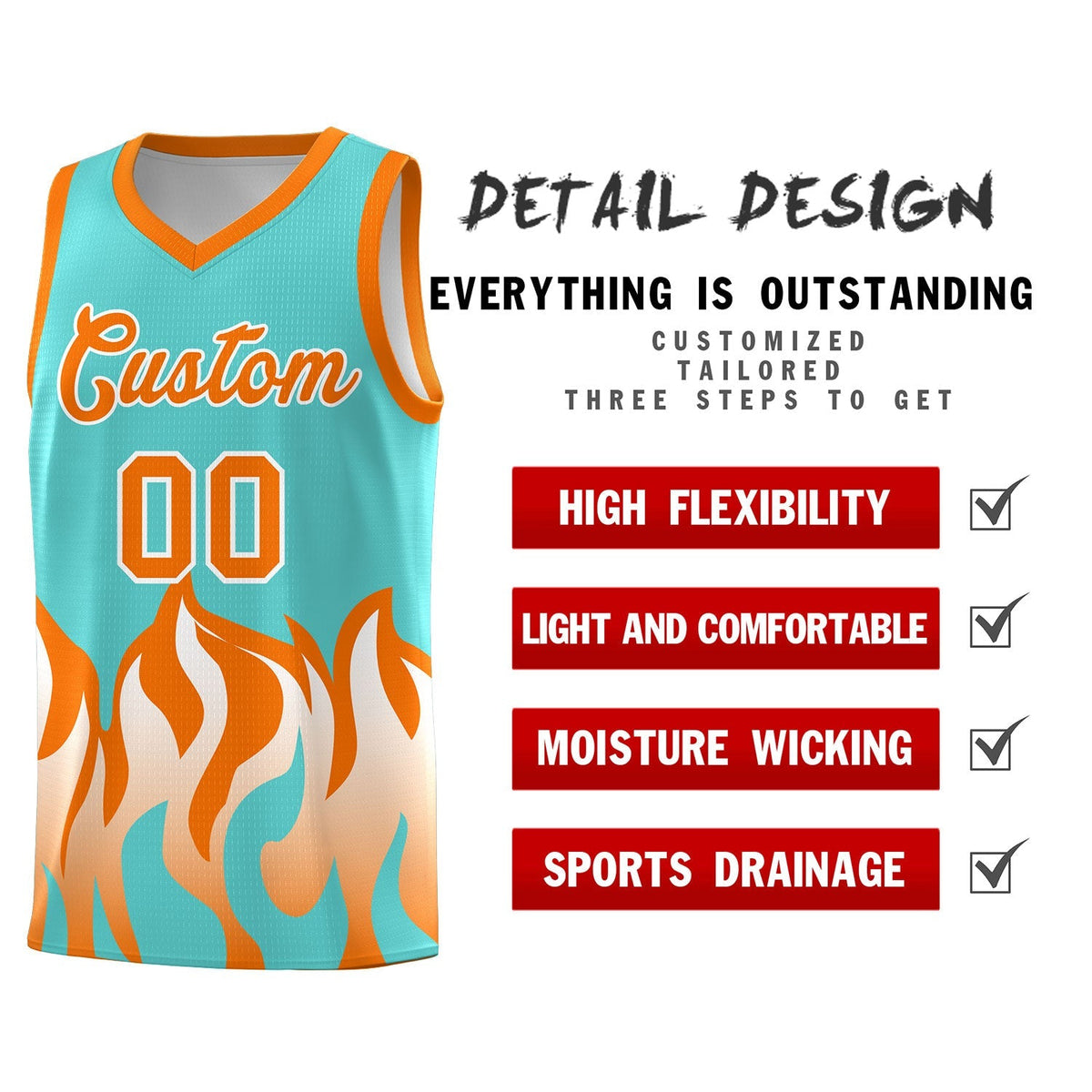 Custom Bright Green Orange Hem Flame Pattern Fashion Sports Uniform Basketball Kits