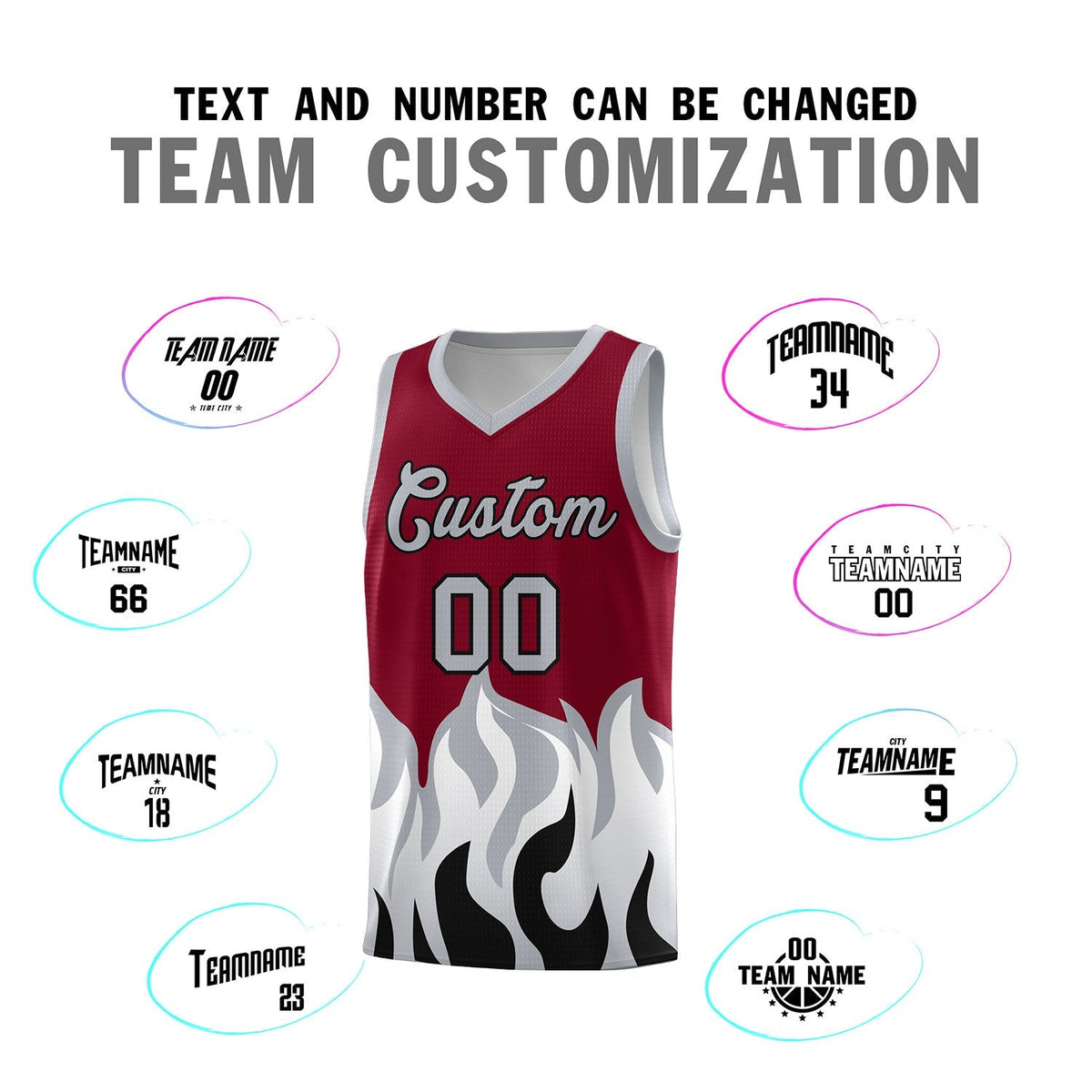 Custom Crimson Gray Hem Flame Pattern Fashion Sports Uniform Basketball Kits