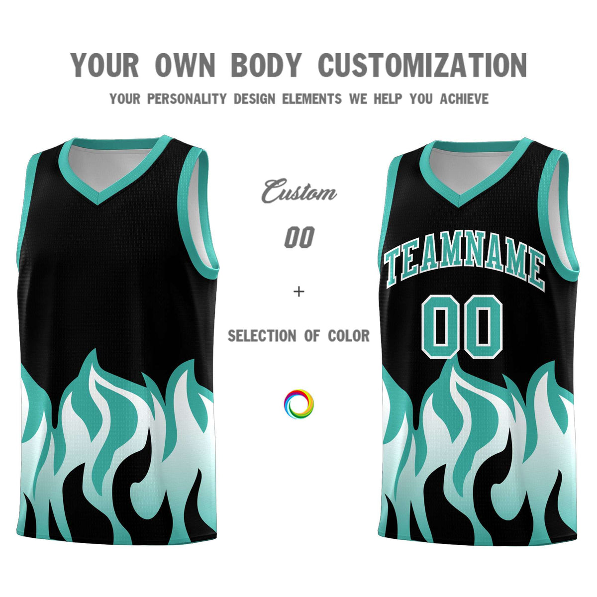 Custom Black Bright Green Hem Flame Pattern Fashion Sports Uniform Basketball Kits