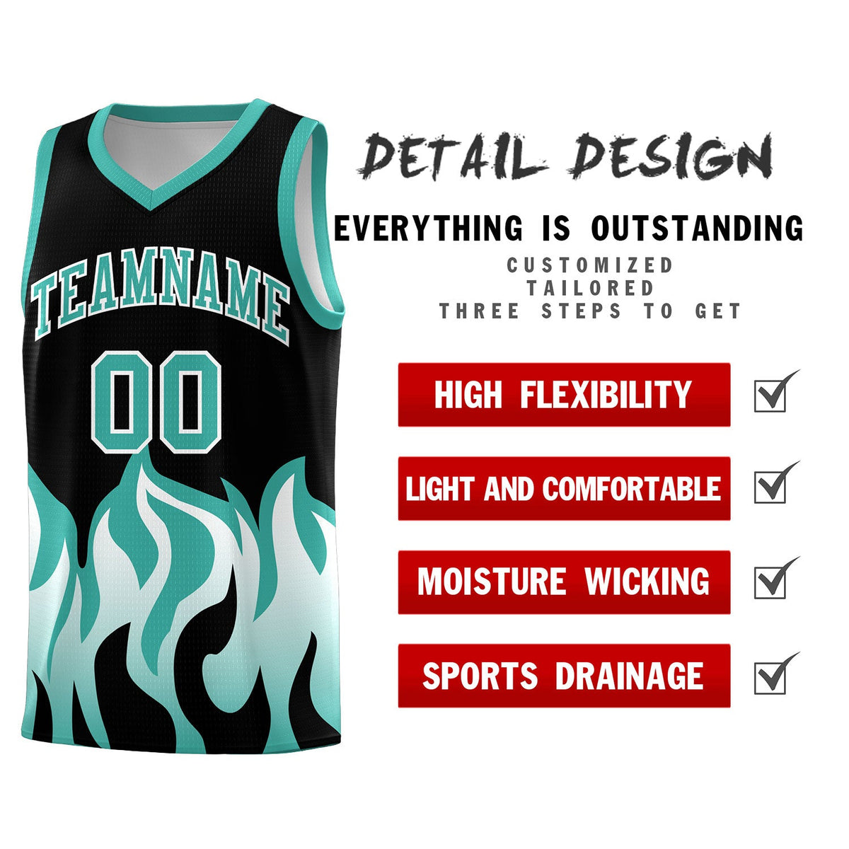 Custom Black Bright Green Hem Flame Pattern Fashion Sports Uniform Basketball Kits