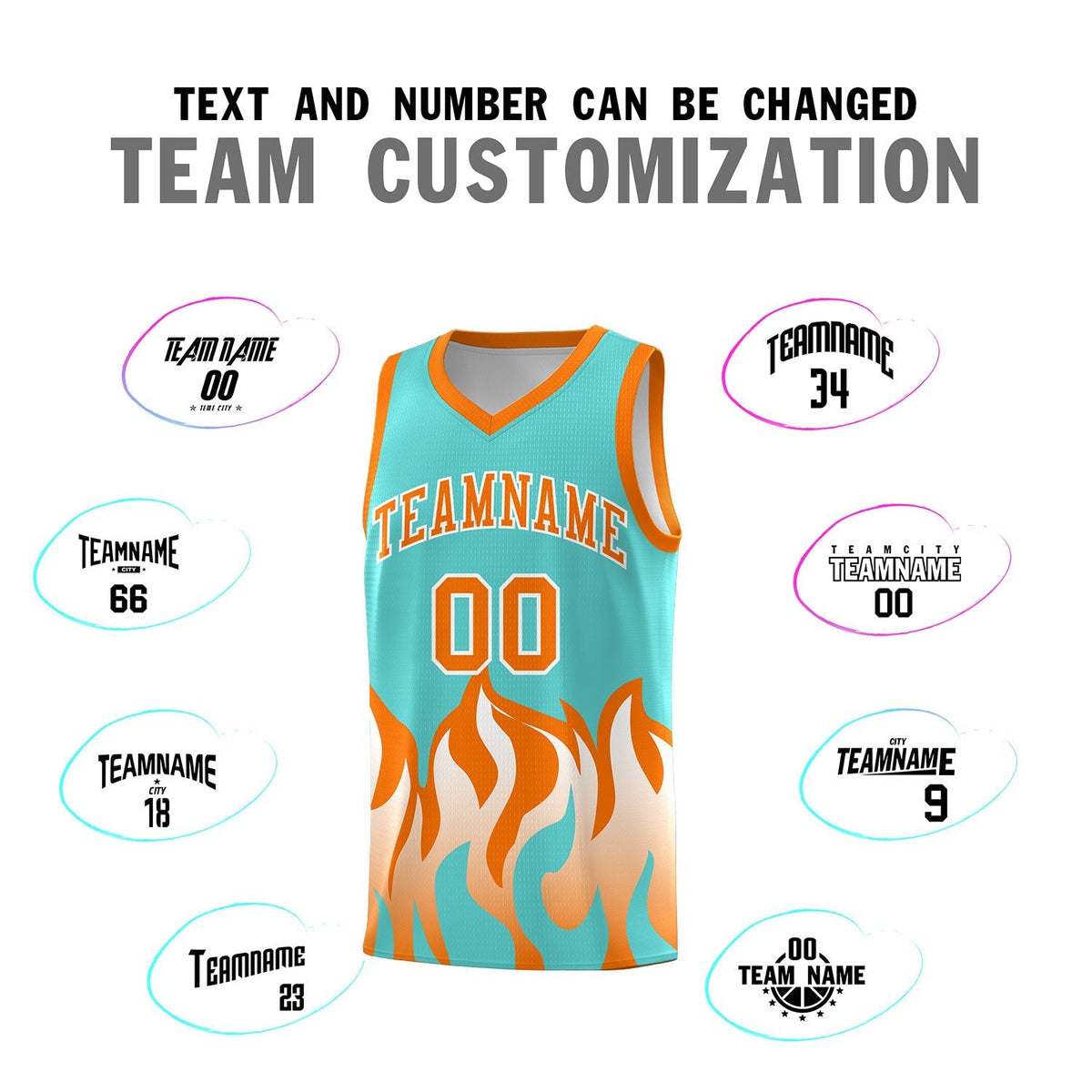 Custom Bright Green Orange Hem Flame Pattern Fashion Sports Uniform Basketball Kits