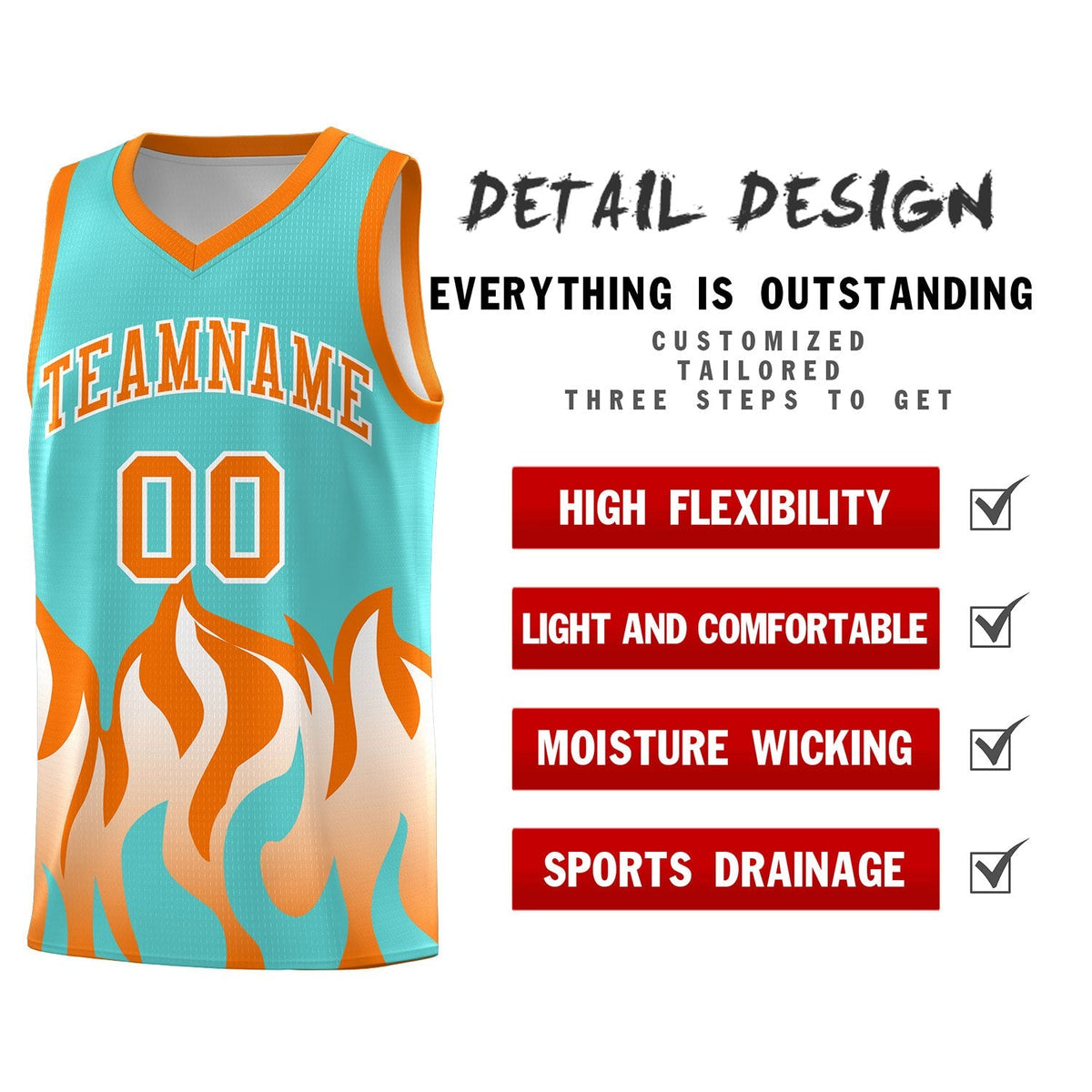 Custom Bright Green Orange Hem Flame Pattern Fashion Sports Uniform Basketball Kits