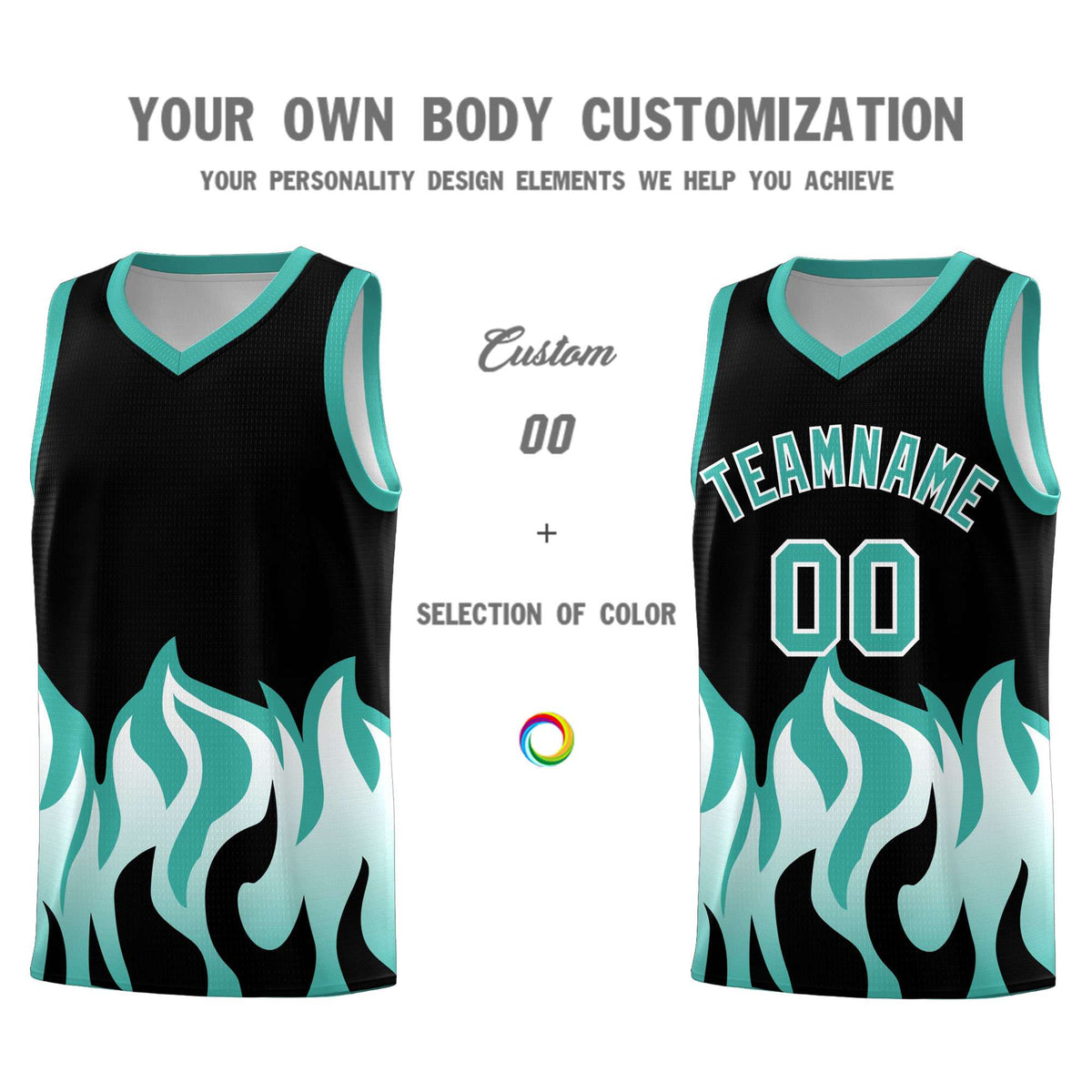 Custom Black Bright Green Hem Flame Pattern Fashion Sports Uniform Basketball Kits