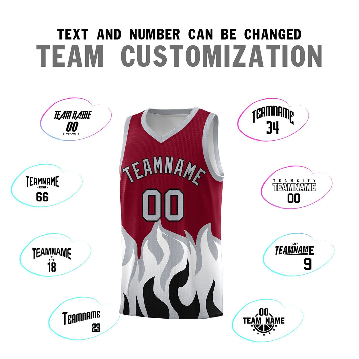 Custom Crimson Gray Hem Flame Pattern Fashion Sports Uniform Basketball Kits