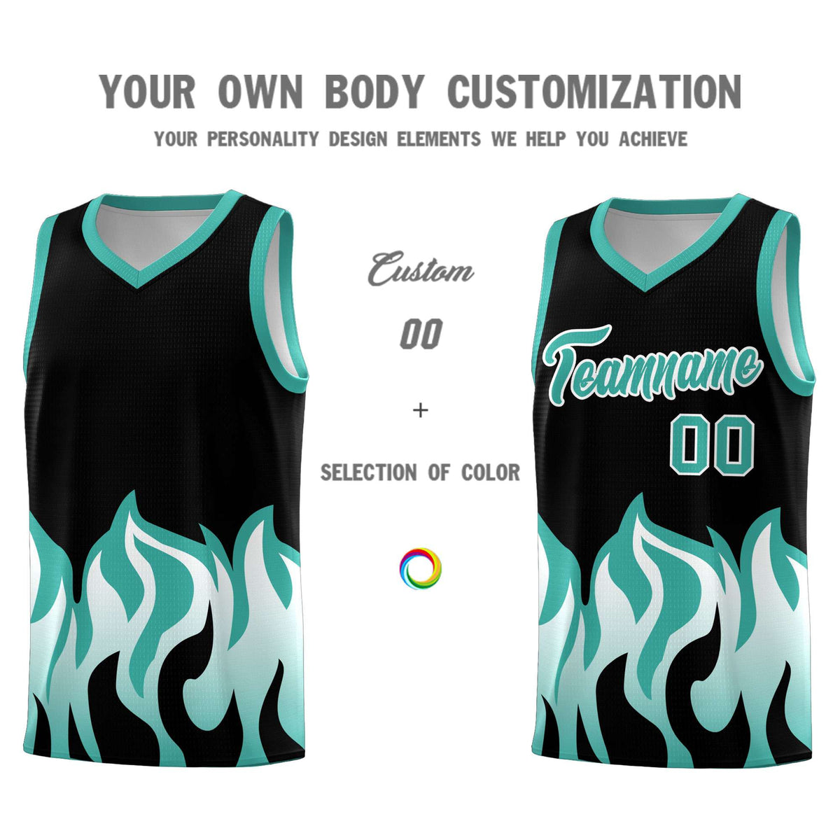 Custom Black Bright Green Hem Flame Pattern Fashion Sports Uniform Basketball Kits