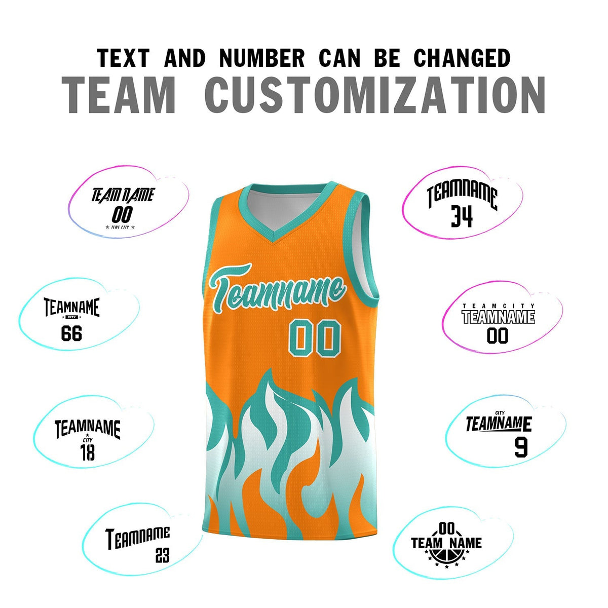 Custom Orange Bright Green Hem Flame Pattern Fashion Sports Uniform Basketball Kits