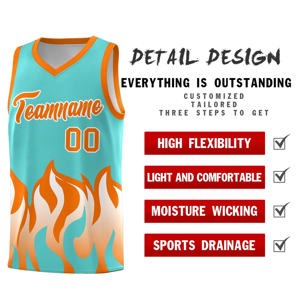 Custom Bright Green Orange Hem Flame Pattern Fashion Sports Uniform Basketball Kits
