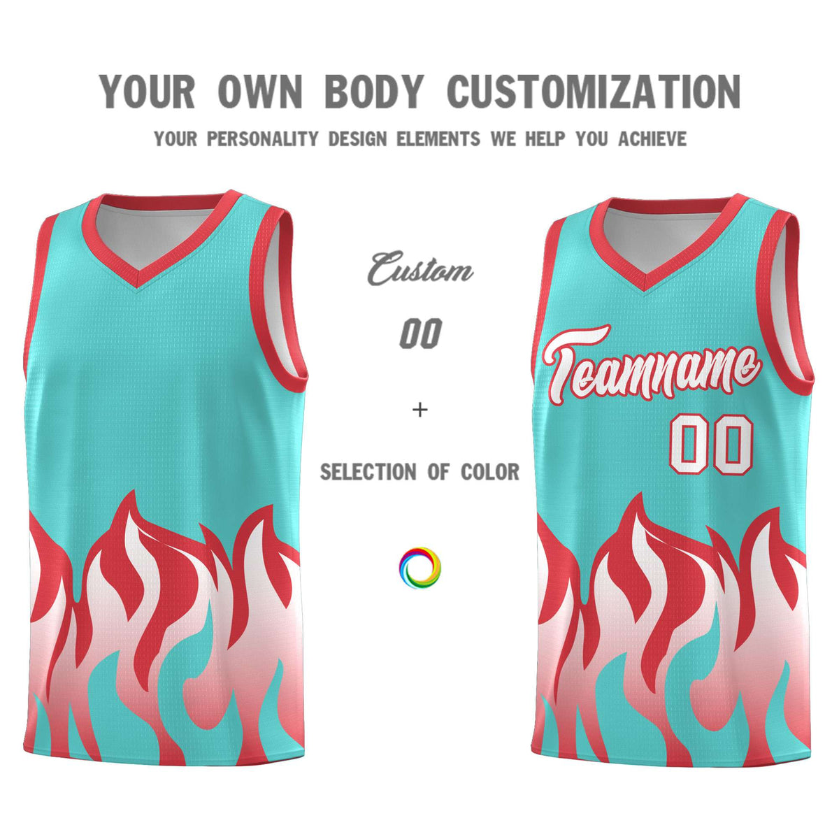 Custom Bright Green Light Red Hem Flame Pattern Fashion Sports Uniform Basketball Kits