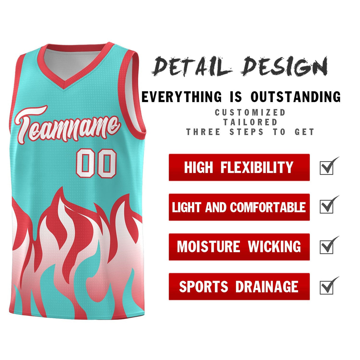 Custom Bright Green Light Red Hem Flame Pattern Fashion Sports Uniform Basketball Kits