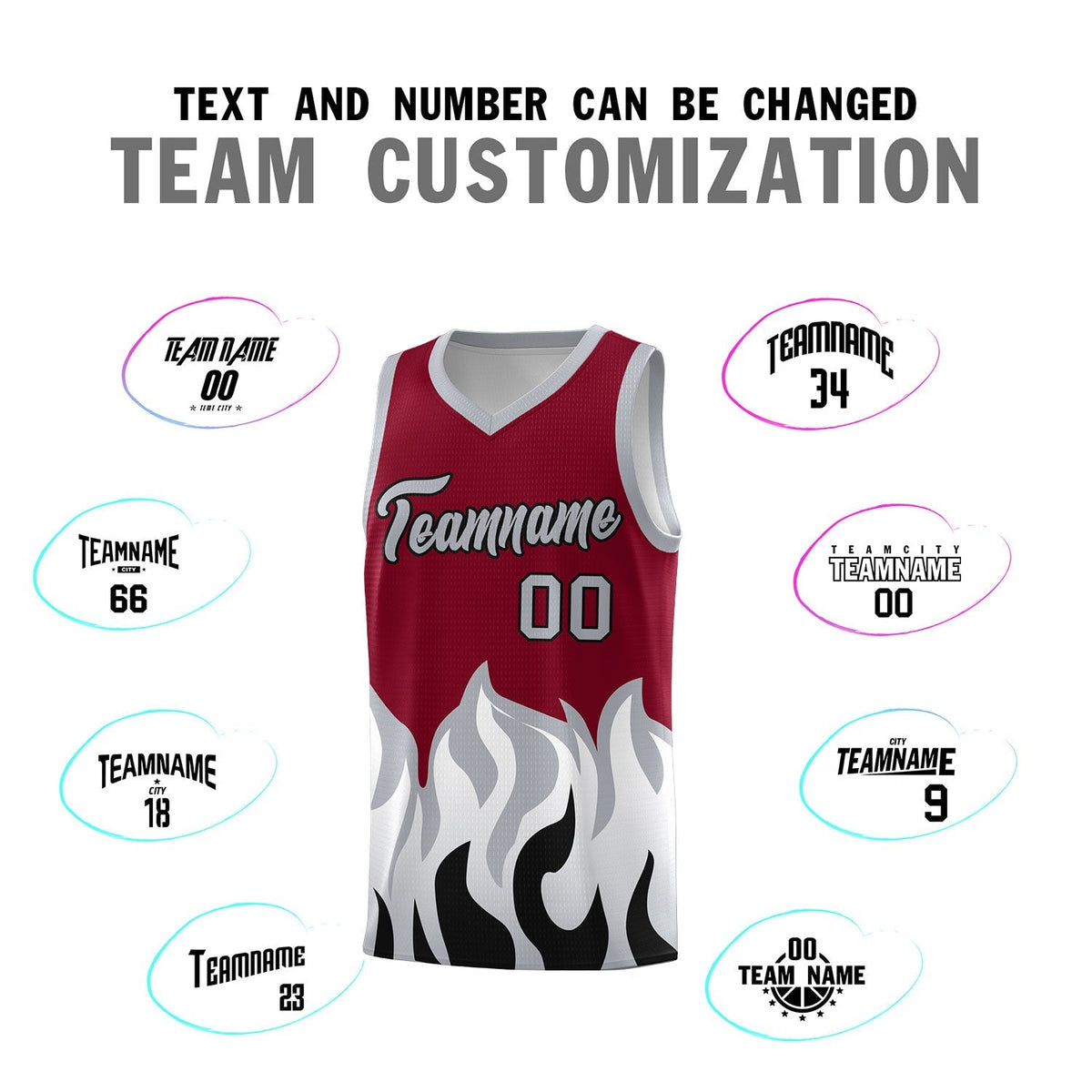 Custom Crimson Gray Hem Flame Pattern Fashion Sports Uniform Basketball Kits