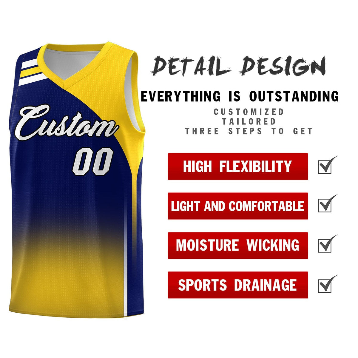 Custom Navy Gold Gradient Fashion Sets Sports Uniform Basketball Jersey