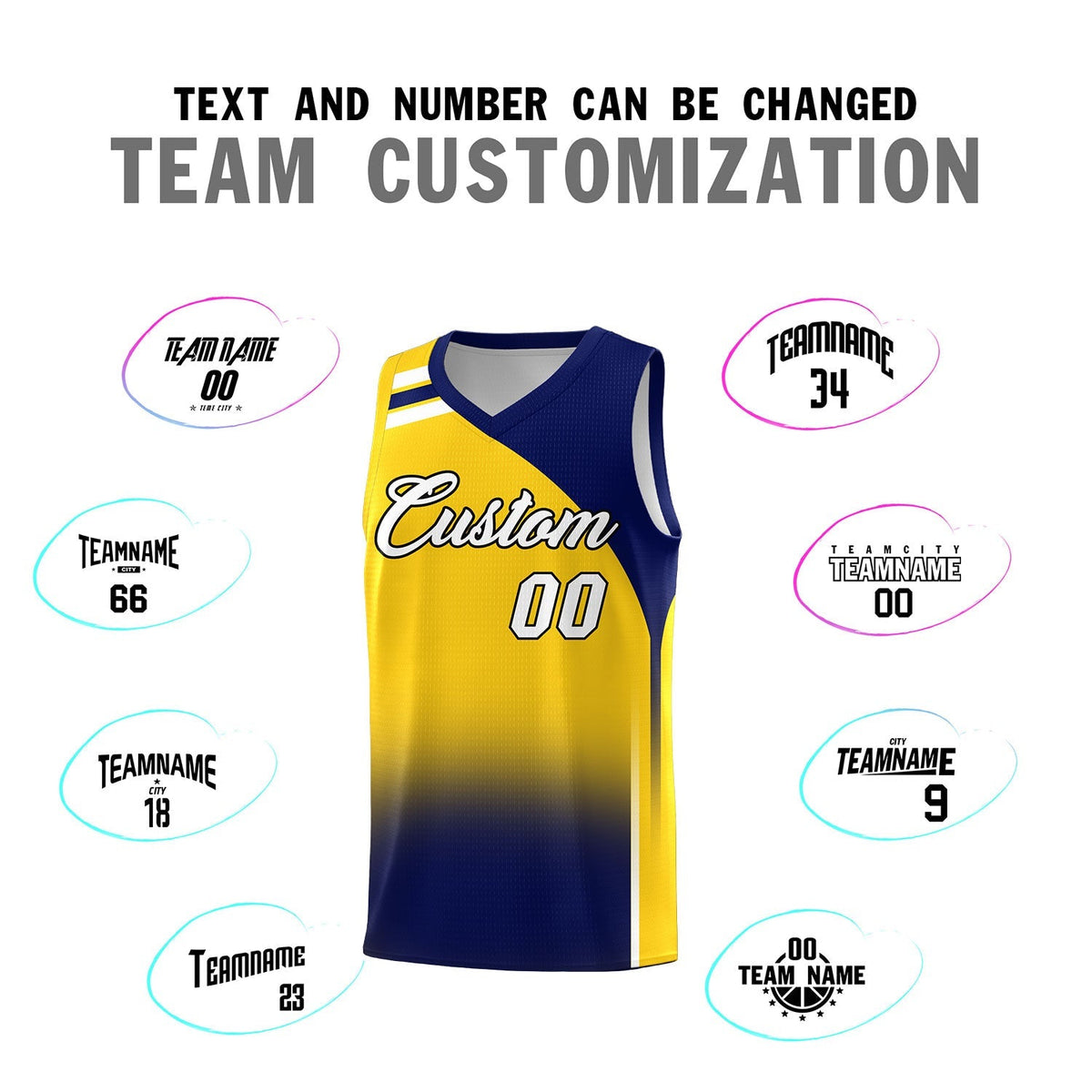 Custom Gold Navy Gradient Fashion Sets Sports Uniform Basketball Jersey