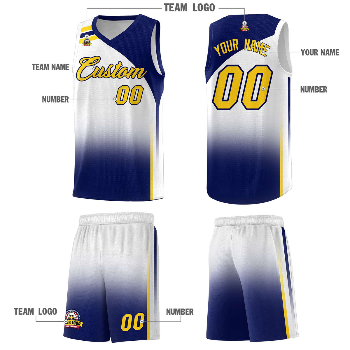 Custom White Navy Gradient Fashion Sets Sports Uniform Basketball Jersey