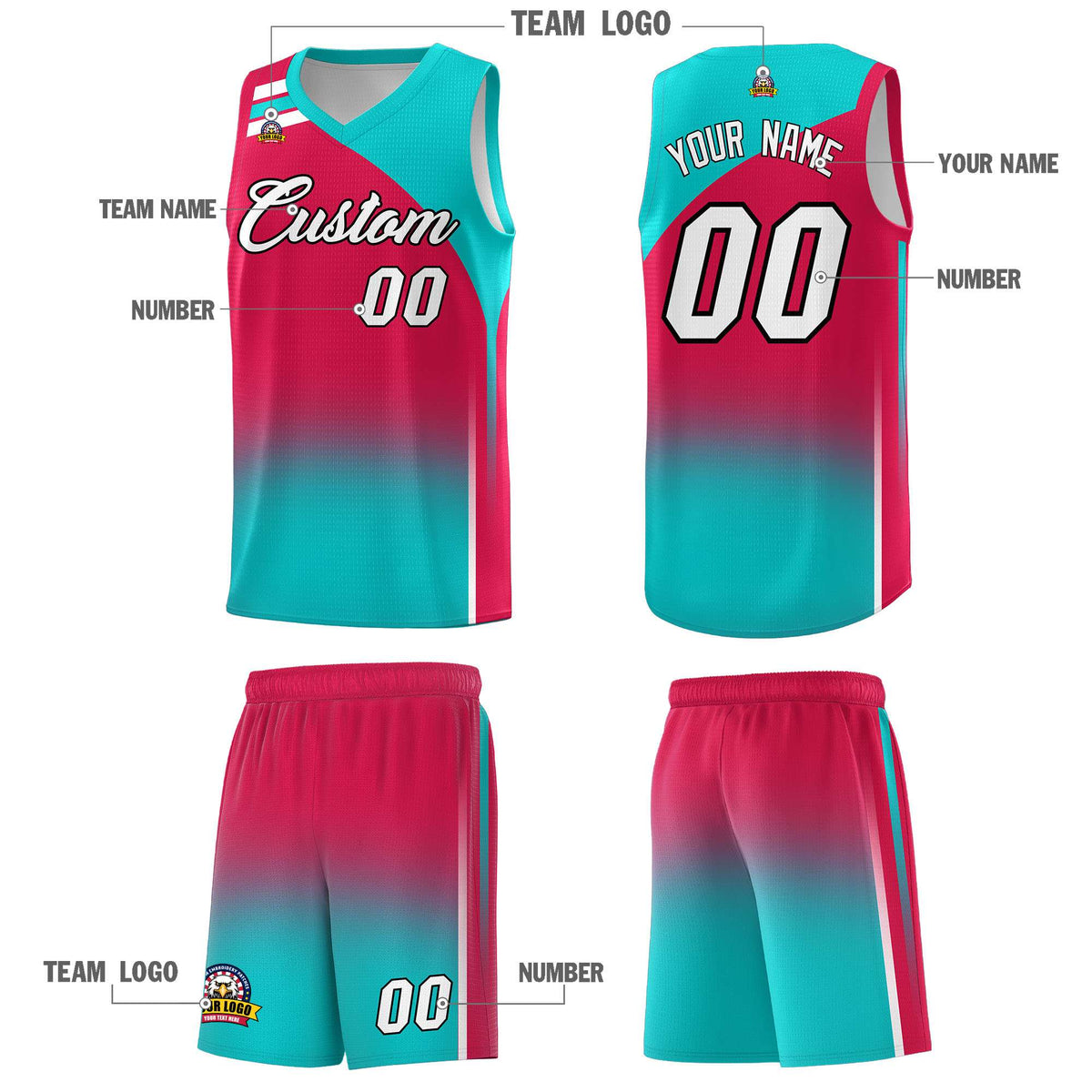 Custom Red Aqua Gradient Fashion Sets Sports Uniform Basketball Jersey