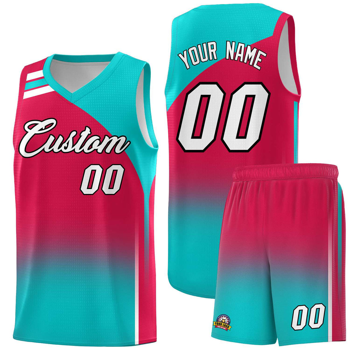 Custom Red and Aqua Gradient Fashion Sets Sports Uniform Basketball Jersey