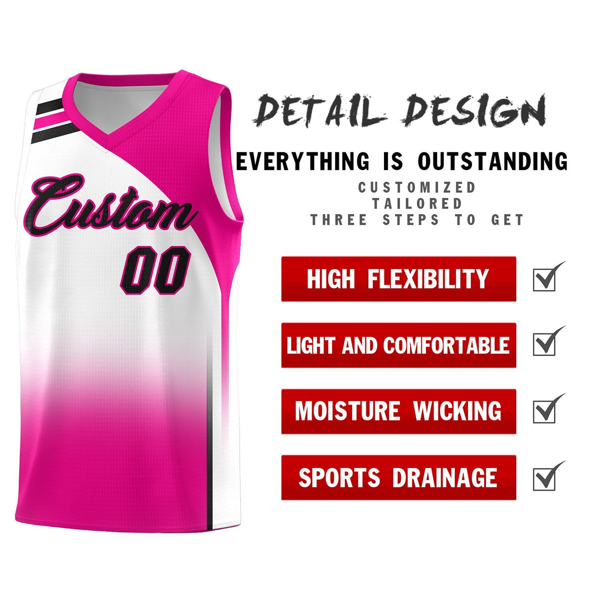 Custom White Pink Gradient Fashion Sets Sports Uniform Basketball Jersey
