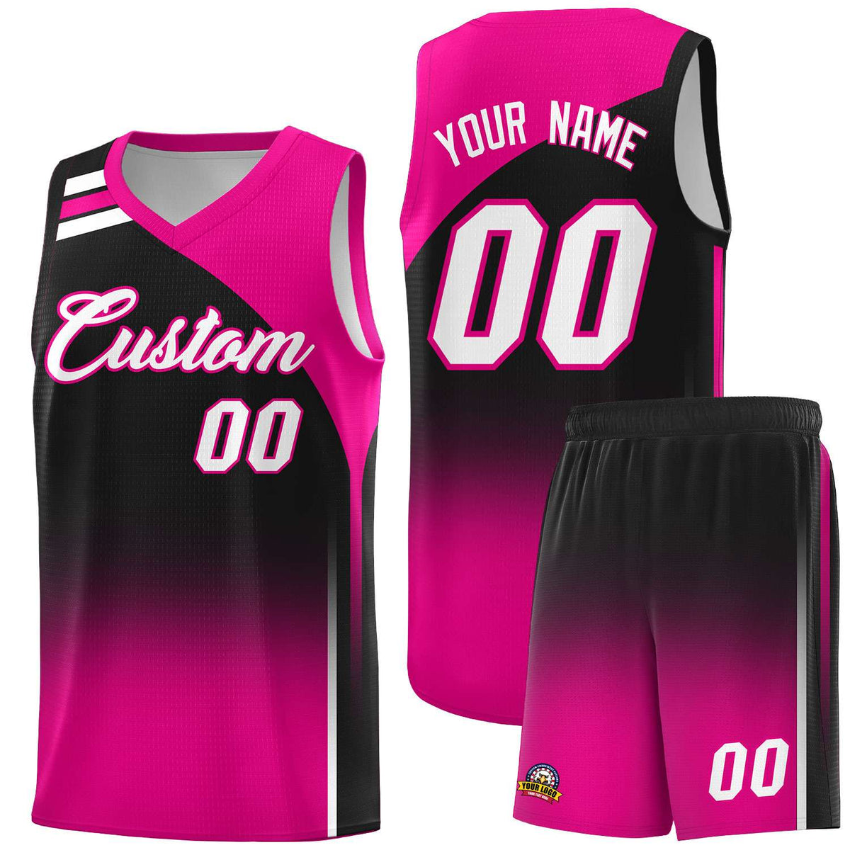 Custom Black and Pink Gradient Fashion Sets Sports Uniform Basketball Jersey