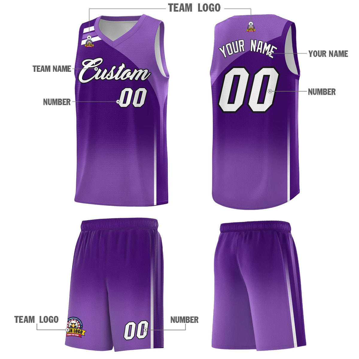 Custom Purple Purple Gradient Fashion Sets Sports Uniform Basketball Jersey
