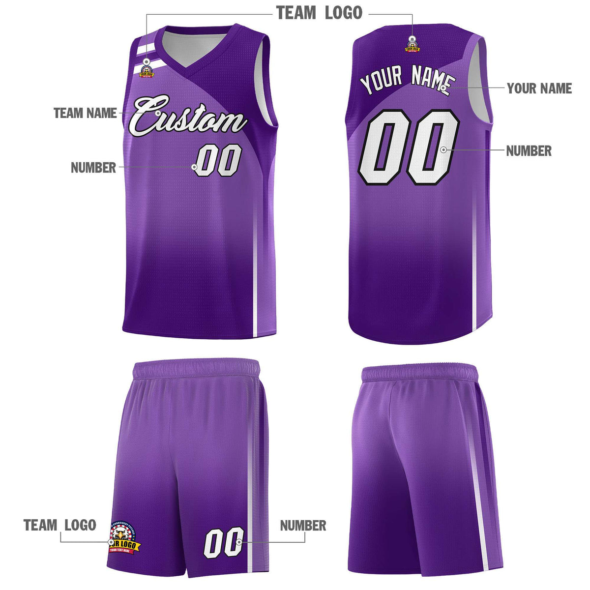 Custom Purple Purple Gradient Fashion Sets Sports Uniform Basketball Jersey