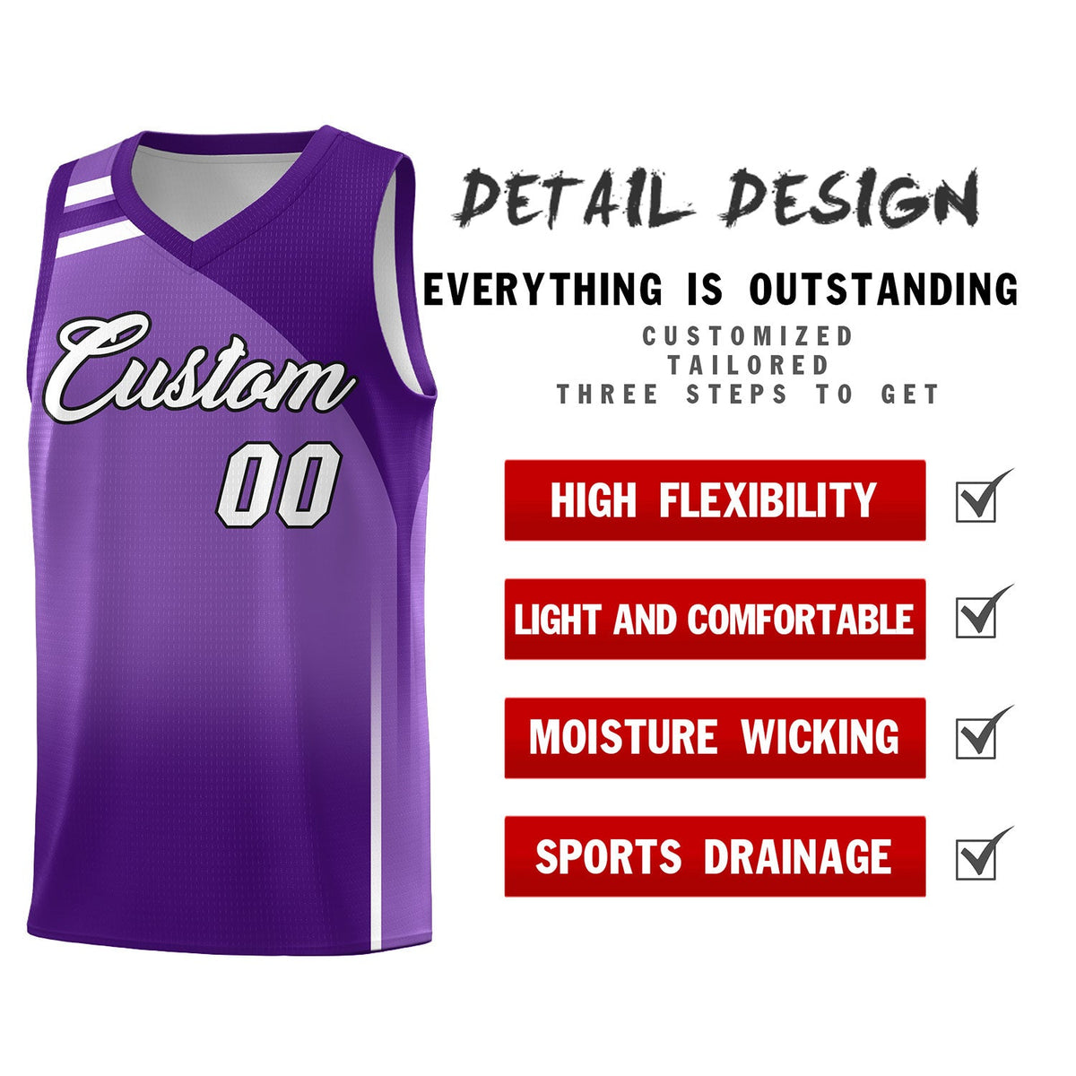 Custom Purple Purple Gradient Fashion Sets Sports Uniform Basketball Jersey