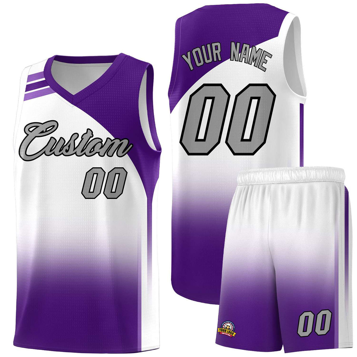 Custom White and Purple Gradient Fashion Sets Sports Uniform Basketball Jersey