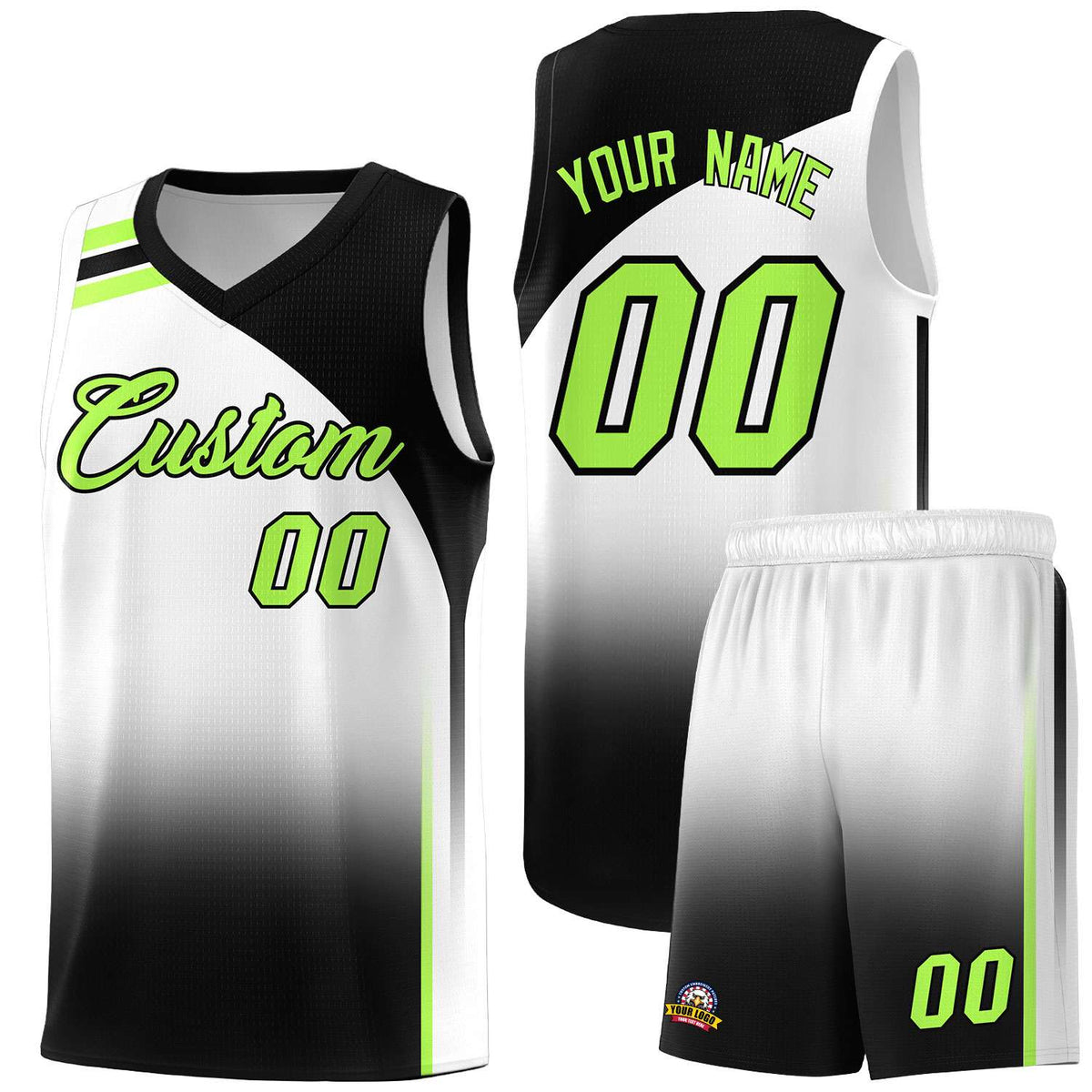 Custom White and Black Gradient Fashion Sets Sports Uniform Basketball Jersey