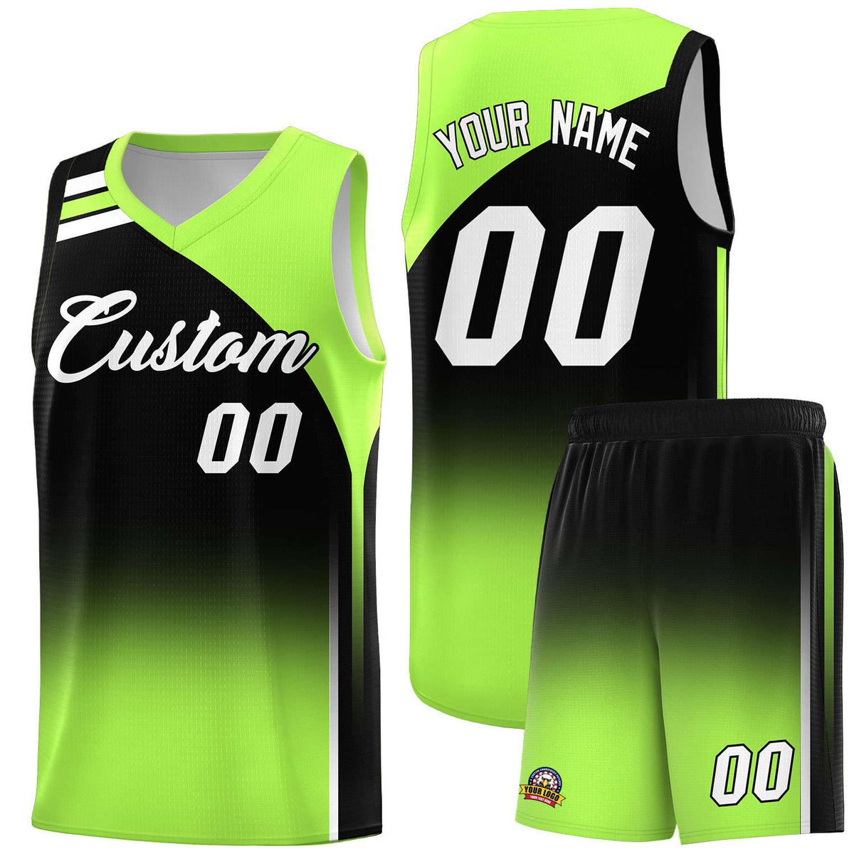 Custom Black and Fluorescent Green Gradient Fashion Sets Sports Uniform Basketball Jersey