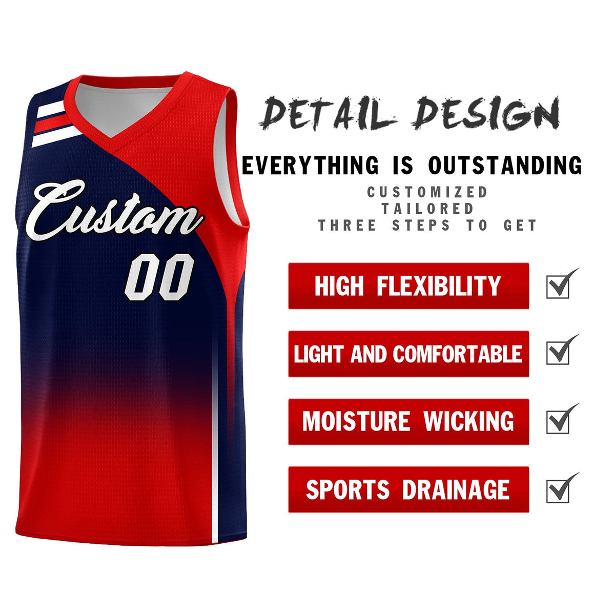 Custom Navy Red Gradient Fashion Sets Sports Uniform Basketball Jersey