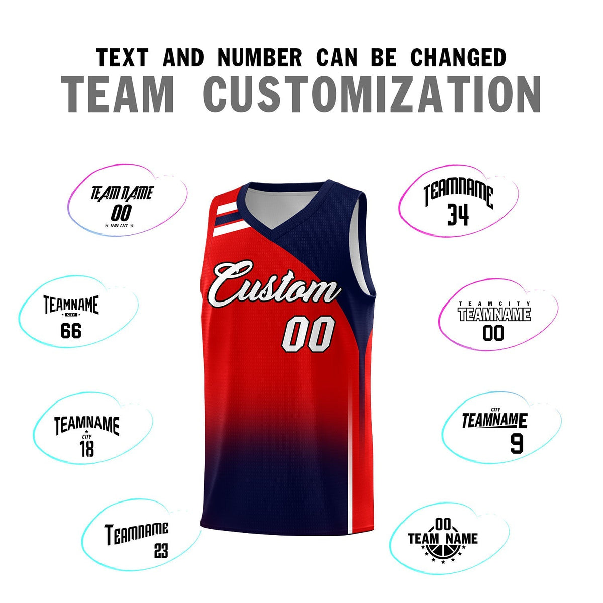 Custom Red Navy Gradient Fashion Sets Sports Uniform Basketball Jersey