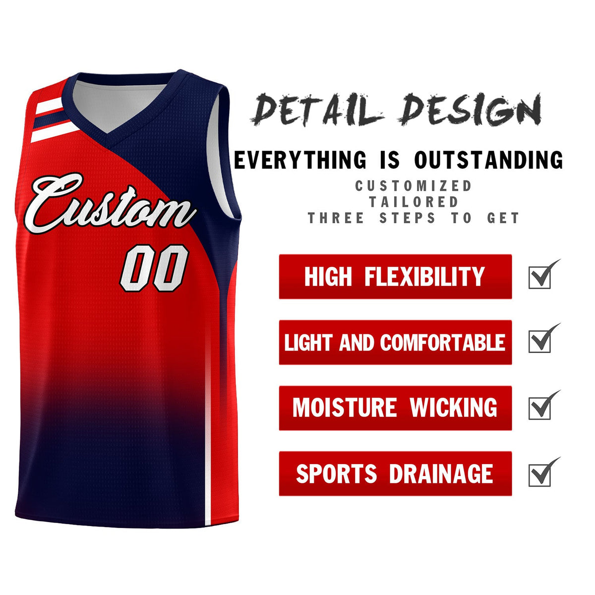 Custom Red Navy Gradient Fashion Sets Sports Uniform Basketball Jersey