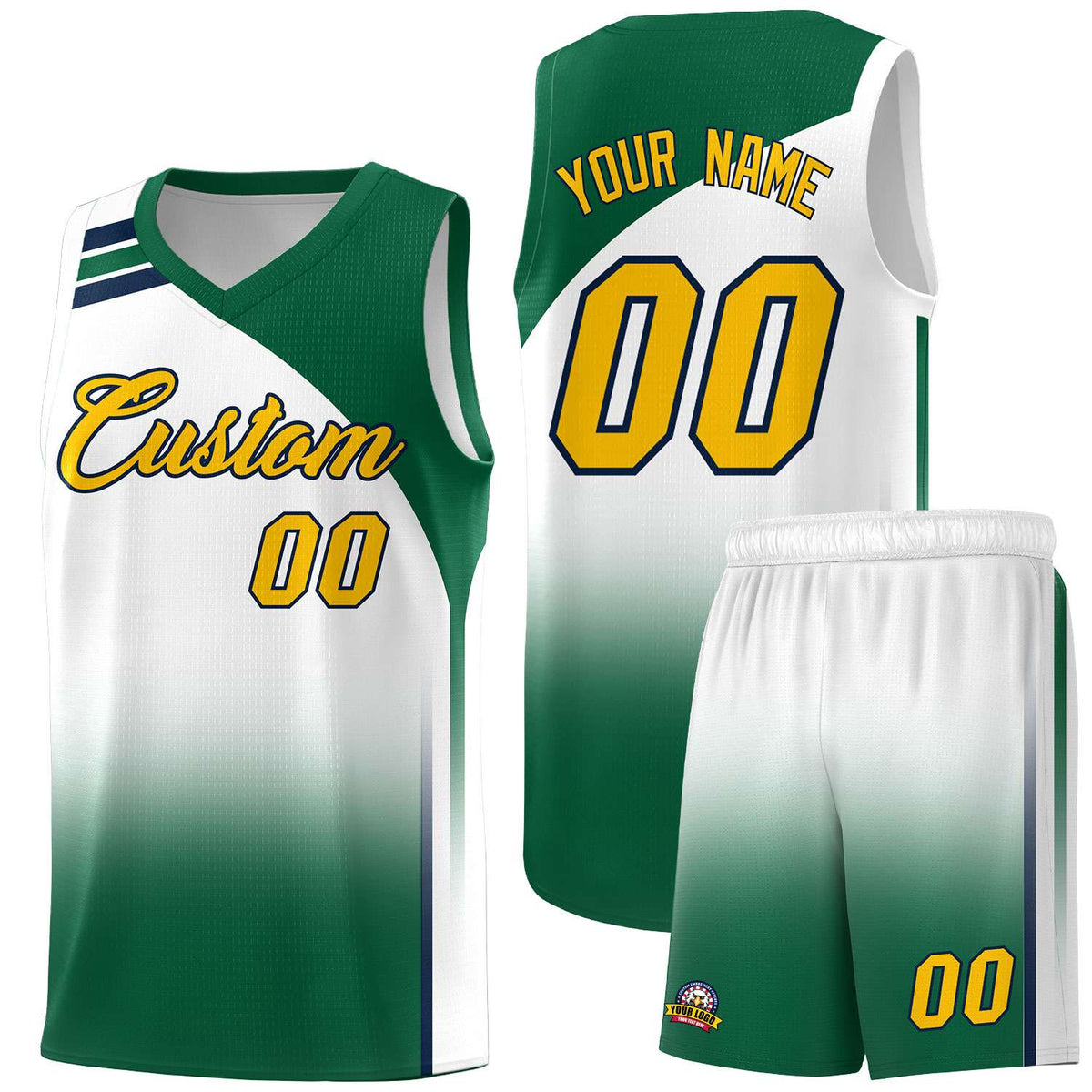 Custom White and Kelly Green Gradient Fashion Sets Sports Uniform Basketball Jersey