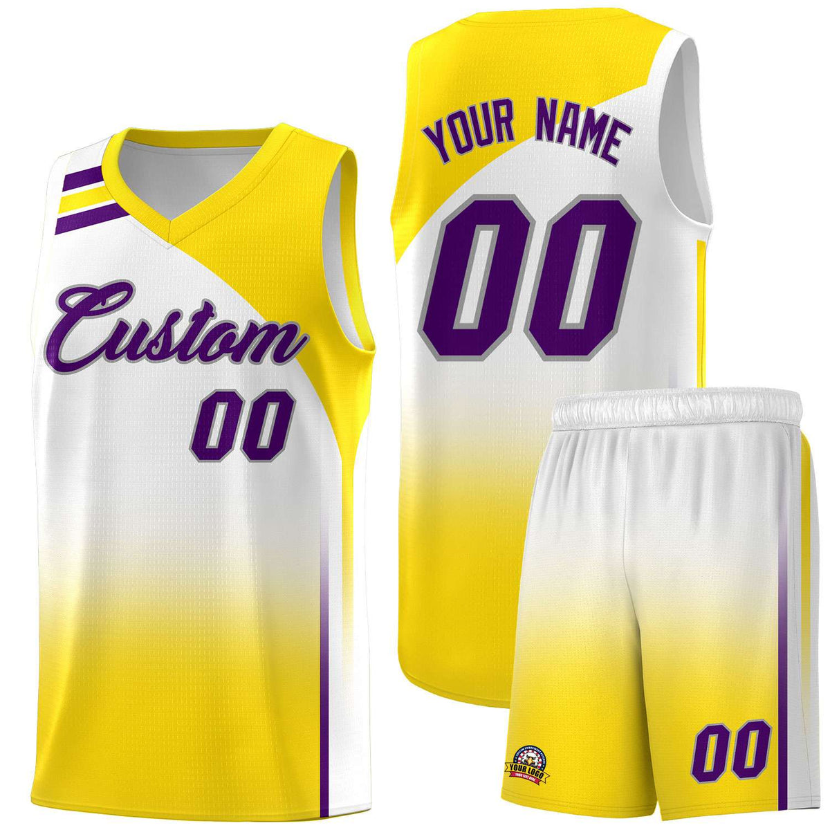 Custom White and Gold Gradient Fashion Sets Sports Uniform Basketball Jersey