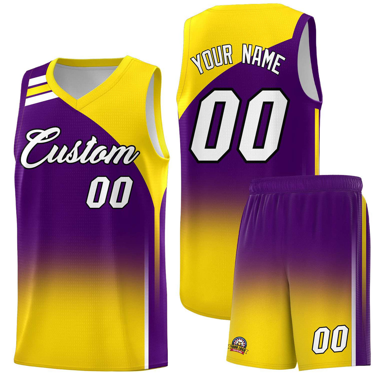 Custom Purple and Gold Gradient Fashion Sets Sports Uniform Basketball Jersey