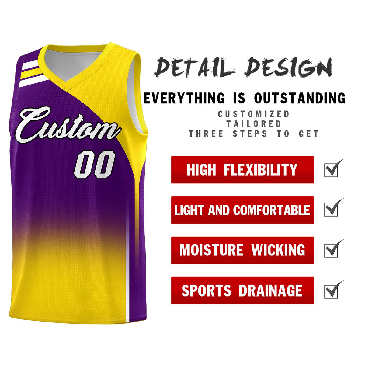 Custom Purple Gold Gradient Fashion Sets Sports Uniform Basketball Jersey