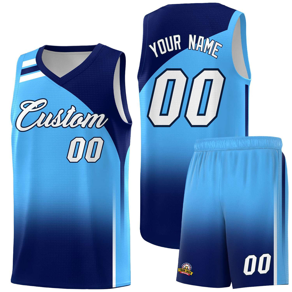 Custom Powder Blue and Navy Gradient Fashion Sets Sports Uniform Basketball Jersey
