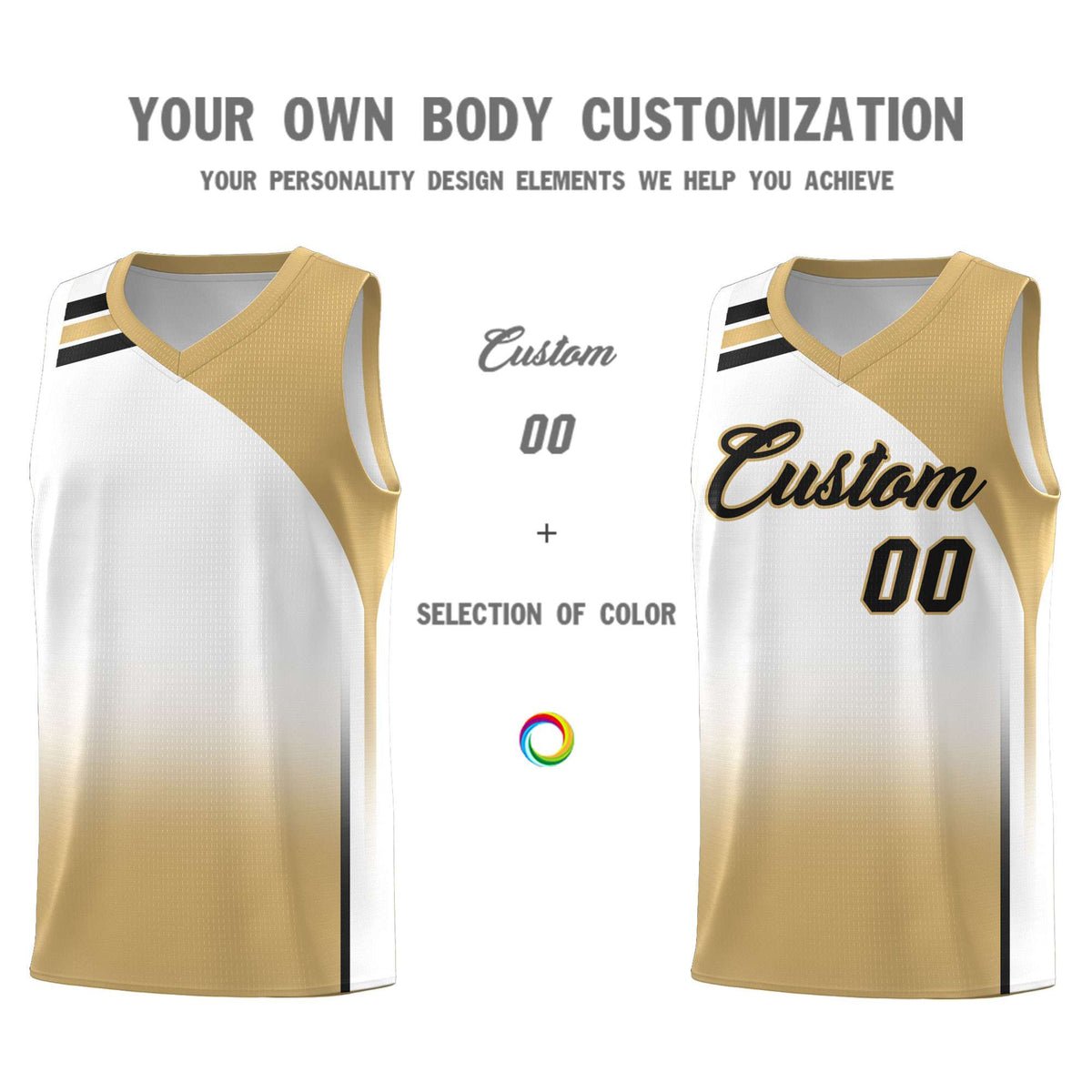 Custom White Old Gold Gradient Fashion Sets Sports Uniform Basketball Jersey