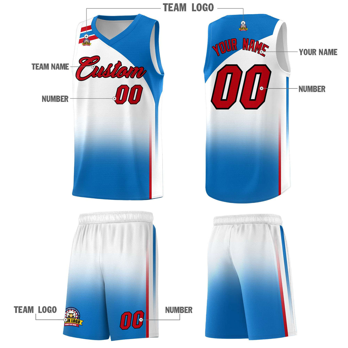 Custom White Royal Gradient Fashion Sets Sports Uniform Basketball Jersey