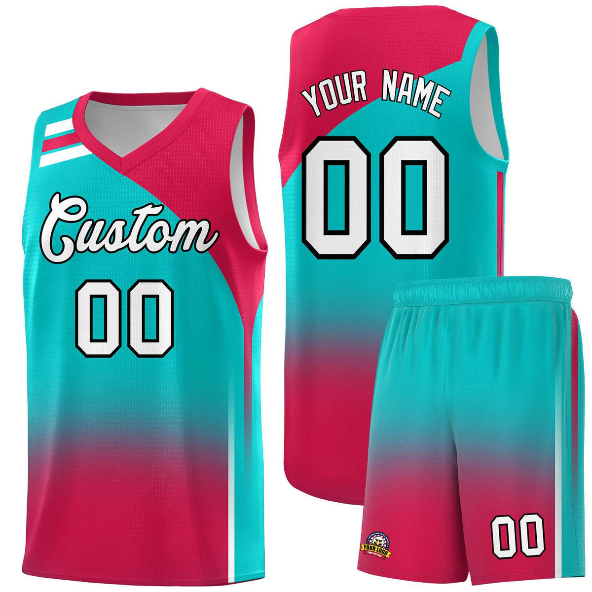 Custom Aqua Red Gradient Fashion Sets Sports Uniform Basketball Jersey