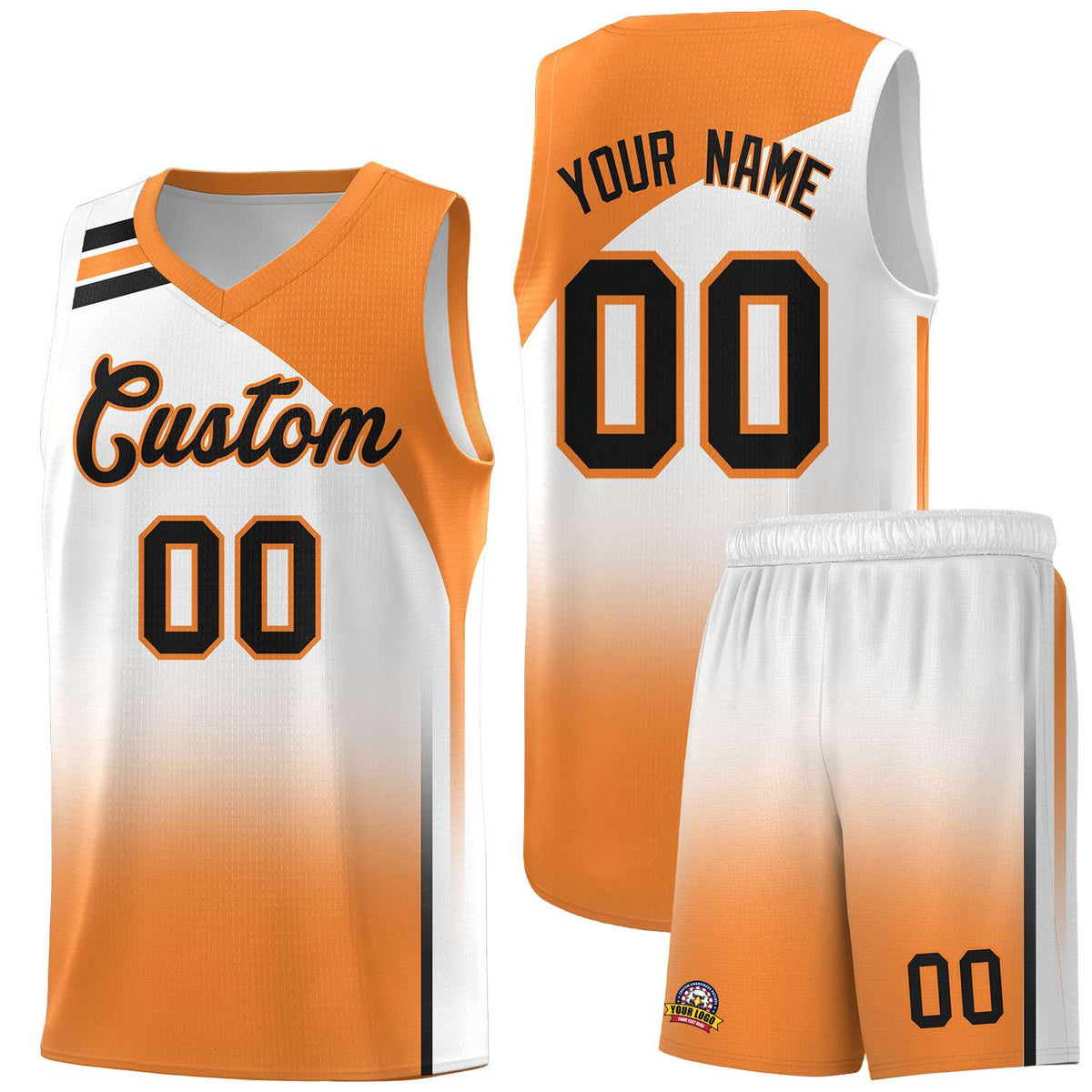 Custom White Gold Orange Gradient Fashion Sets Sports Uniform Basketball Jersey