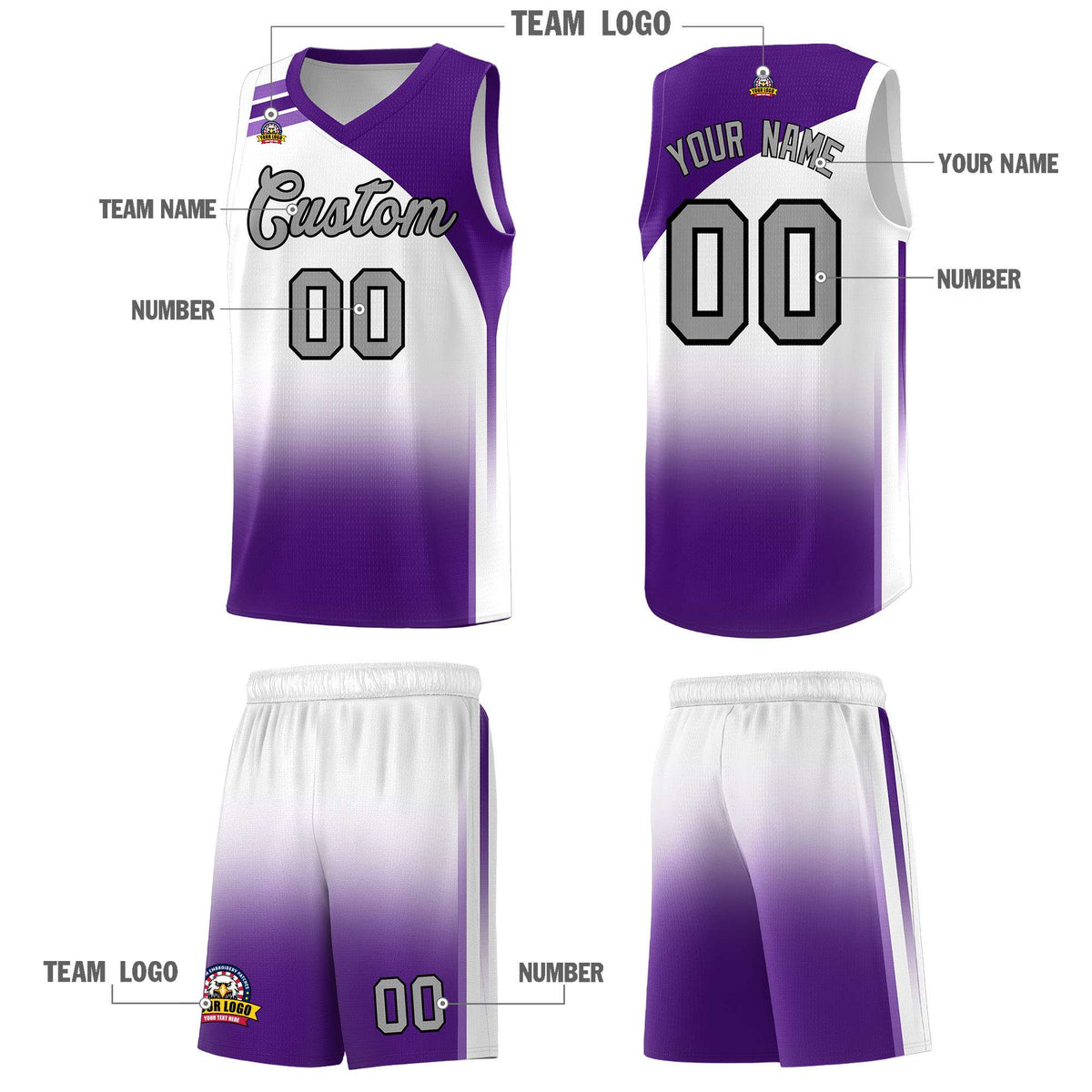 Custom White Purple Gradient Fashion Sets Sports Uniform Basketball Jersey